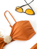 Strappy High Waist Bikinis 2026 Women Sexy Shell Swimsuit Solid Padded Swimwear Female Bathers Bathing Swimming Swim Suit