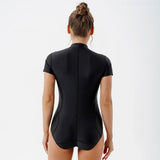 2026 Summer New Women Surfing Suit,peacock Blue One Piece Swimsuit,Short Sleeve Sunscreen Bikini,Zipper Monokini Beach Swimwear