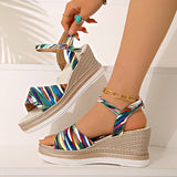 2025 Summer Leopard Print Wedges Sandals Women Plus Size Ankle Buckle Platform Sandles Woman Lightweight Chunky Heel Sandalias