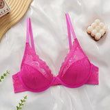 New fashionable rose red bra with steel ring lace thin sexy Lingerie semi transparent women's underwear 2635