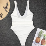2025 White Ribbed Women Swimwear One Piece Swimsuit Female Bather Sexy High Cut Monokini Rings Belt Bathing Suit Swim Bodysuit