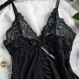 Women Nightdress Lace Chemise Bow Nightgown Sleepwear Mini Dress Plus Size Babydoll Lingerie Sleepdress Nighty