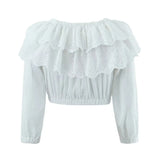 Foridol Summer Off Shoulder White Lace Skirt Set Dress Women Outfits Ruffles Tiered Mini Flower Embriodery Two Pieces Beach Suit