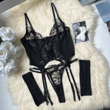 Toucheart Sexy Lingerie Embroidery Printing Bra Garters Set For Women Mesh See- Through Hollow Out Exotic Sexy Underwear Suit