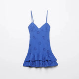 Foridol Lace Cotton Mini Summer Women Dress Sundress Party Solid Beach Zipper Smocked Short Party Sexy Vestidos Beach Robe