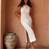 Hollow Out Sleeveless Crochet Knitted Tunic Beach Cover Up Cover-ups Mini Beach Dress Beach Wear Beachwear Female Women V6745