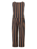 Women’s 2 Piece Summer Pant Outfits Sleeveless Plaid/Stripes Print Tank Tops + Pants Set Casual Streetwear