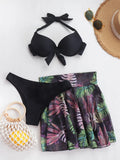 3 Piece Tropical Bikini Halter Push Up Swimsuit & Beach Shirt Swimwear Women 2026 Bathers Bathing Swimming Suit Female Beachwear