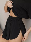 Summer 2 Pieces Pajama Sets for Women Sexy Sleepwear Black Crop Tops with Shorts Sets Underwear Loungewear Home Clothes