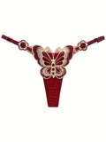 7PCS Butterfly Embroidered Low Waist Thong Set for Women, Sexy Breathable Soft Panties, Comfortable Quick Dry Underwear