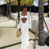 3 Pieces Women's Sexy Bikini Set 2025 New Swimwear Long Dress Cover up Female Beachwear Bathing Suit Summer Swimming Outfit