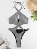 2025 Sexy High Cut Out Halter Female Swimwear One Piece Swimsuit Women Cross Bandage Monokini Bather Bathing Suit Swim Beachwear