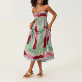 Women's Sleeveless Strapless Long Dress Bohemian Sleeveless Drawstring Loose Tube Dress Summer Holiday Beach Dress