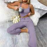 Autumn Winter Two Pieces Pajamas Set for Women Sleepwear Lace Suspenders Tops and Long Trousers Pijamas Loungewear