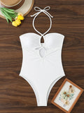 2026 Halter Swimsuit One Piece Solid Hollow Swimwear Women Sexy Bathers Bathing Swimming Swim Suit Female Beachwear