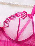 Hot Pink Scalloped Lace Mesh Babydoll Lingerie Set Underwire Nightgown With Matching Thong Women Sleepwear ZA825181