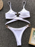 Metal Rings Bikinis Hollow Out Bikini Women Swimsuit Female Brazilian Swimwear Two Pieces Bikini Set High Cut Bathing Suit Swim