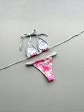 Boho Style Women's Floral Print Swimsuit Sexy Backless Lace-up Swimwear Push Up Thong Bathing Suit Female Bikini Set Beachwear