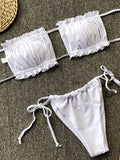 Tie Dye Pleated Ruffled Bikinis Bandeau Bikini Women Swimsuit Female Swimwear Two-pieces Bikini Set Hollow Out Bathing Suit Swim