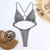 Sexy Sequins Cross Back Extreme String Mini Micro Thong Women Swimwear One Piece Swimsuit Female Bather Bathing Suit Swim V5506