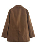 Foridol Turn Down Collar Brown Autumn Jacket for Women Casual Single Breasted Long Coat Jacket Female Winter Jacket Back Slit