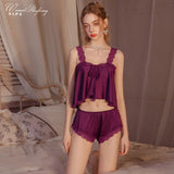 Pure Desire Home Wear Set New Sweet Style Camisole Shorts Pajamas Thin Sexy Ice Silk Home Wear Two-Piece Casual Style Sets N5GK