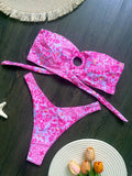 Floral Printed Wrinkled Bandeau Bikini Female Swimsuit Women Swimwear Two-pieces Bikini Set High Cut Bather Bathing Suit Swim