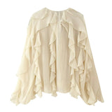 Foridol Ruffles Tiered V Neck Blouse Women Summer Spring Long Sleeve Casual Blusa Chiffon Blouses Buttons New in Female Top 2025