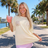 Women Oversized Short Sleeve T-shirt Sparkle Shell Embroidery Loose Shirts Summer Daily Casual Baggy Tops