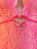 Adult Erotic Bodysuit Lace Hanging Collar Deep V-neck Semi Transparent Women Sexy Lingerie Crotchless Hot Underwear