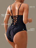 S - XL V Neck Tummy Control Female Swimwear One Piece Swimsuit Women Monokini Lace Up High Cut Bather Bathing Suit Swim Bodysuit