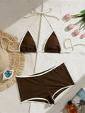 Sexy Splicing Halter Shorts Bikini Female Swimsuit Women Swimwear Padded Bather Bathing Suit Swim Two-pieces Bikini set K8132