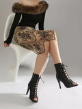 Plus Size Women Peep Toe Cutout Lace Up Ankle Boots with Side Zipper Stiletto High Heels Summer Hollow Out Short Booties