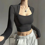 Women's Long Sleeve Fitness Sports Top Elegant Dance Yoga Shirt with Chest Cushion Small Waistband for Gym Speed up Short