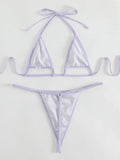 Shiny PU Bikini Extreme Mini Micro Thong Bikinis Female Swimsuit Women Swimwear Two-pieces Bikini Set Halter Bathing Suit Swim