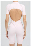 Summer Zipper Workout Jumpsuit Sports Overalls Women Running Fitness Short Sleeve Yoga Bodysuit