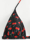 Women French Chic Cherry Print Bikini Sets Three Pieces with Mesh Skirt Swimsuit Swimwear Bathing Suit Beach Outfits Biquini