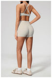 2 Piece Summer Yoga Sets for Women Hollow Back Cross Sports Bra Fitness Clothes Tight High Waist Shorts Running Workout Clothes
