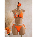 With Skirt 3D Flower Halter Bikini Women Swimwear Female Swimsuit Three-Pieces Bikini Set Padded Bather Bathing Suit Swim  V8346