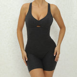 Adjustable double straps Open back  V shape back design Scrunch butt No front seam Flatlock Inseam  Removable pads BODYSUIT
