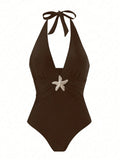 Vintage Black White Long Skirt Swimwear Sets Women Deep V Neck Starfish Hollow Out Bathing Suit Holiday One Piece Swimsuit 2026