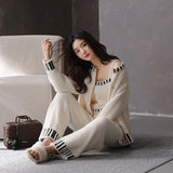 Women's Autumn and Winter Pajamas 3-Piece Set Soft and Half Velvet Thickened and Warm