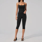 Women's 2 Piece Yoga Set Summer Brushed Color-Block Slim Sports Tank Top High Waist Pants Gym Running Fitness Suits Tracksuit
