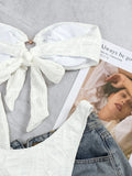 sexy rhinestone heart ring bandeau bikinis sets 3pcs with cover skirt solid swimsuit bathing suit beach outfits biquini tankini
