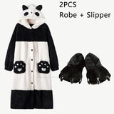 Cartoon Panda Plush Pajamas Robes Anime Adult Nightgown Winter Long Sleeve Night Dress Halloween Party Comfy Kawaii Girl Slipper