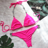 DEKA Women Brazilian Diamond Bikini Set Rhinestones Halter Swimwear Female Swimsuit Two-pieces Bikini Bather Bathing Suit Swim
