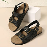Fashion Bukcle Leopard Print Sandals Women 2025 Summer Back Strap Platform Sandles Woman Comfortable Plus Size Beach Sandalias