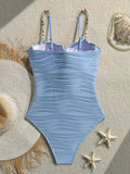 DEKA Sexy Shell Shape Underwire  One Piece Swimsuit Bikini Tie Side Swimwear Women Colorful Pearls Strap Push Up Bathing Suit