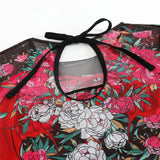 S - XXL Printed Long Sleeve With Sarong One Piece Swimsuit Women Swimwear Female Flowers Padded Bather Bathing Suit Swim K7181