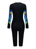2026 Zipper Rushguard Long Sleeve Surfing Swimsuit Women One Piece Printed Swimwear Female Bather Bathing Swimming Swim Suit XXL